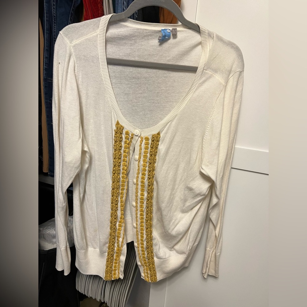 Embellished cream/yellow cardigan sweater